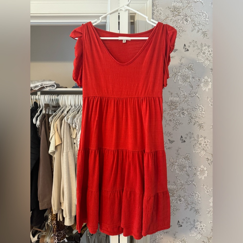 Max Studio Red Ruffled Tiered Dress